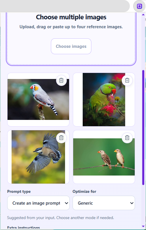 PromptSnip Single & multiple images interface screenshot
